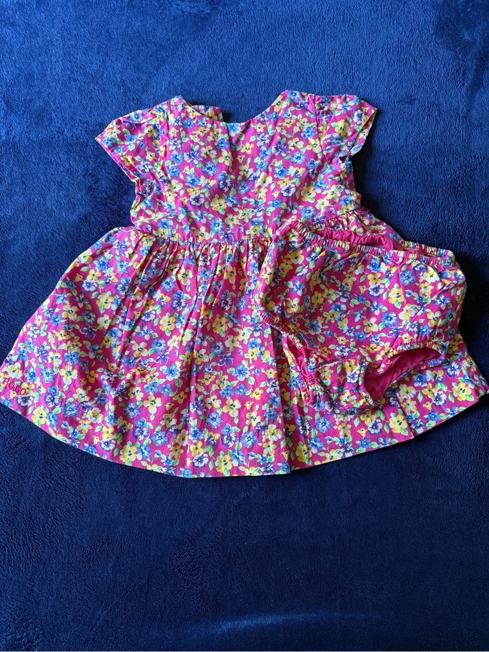 Ralph Lauren Pink Floral Baby Dress with Yellow & Blue Accents